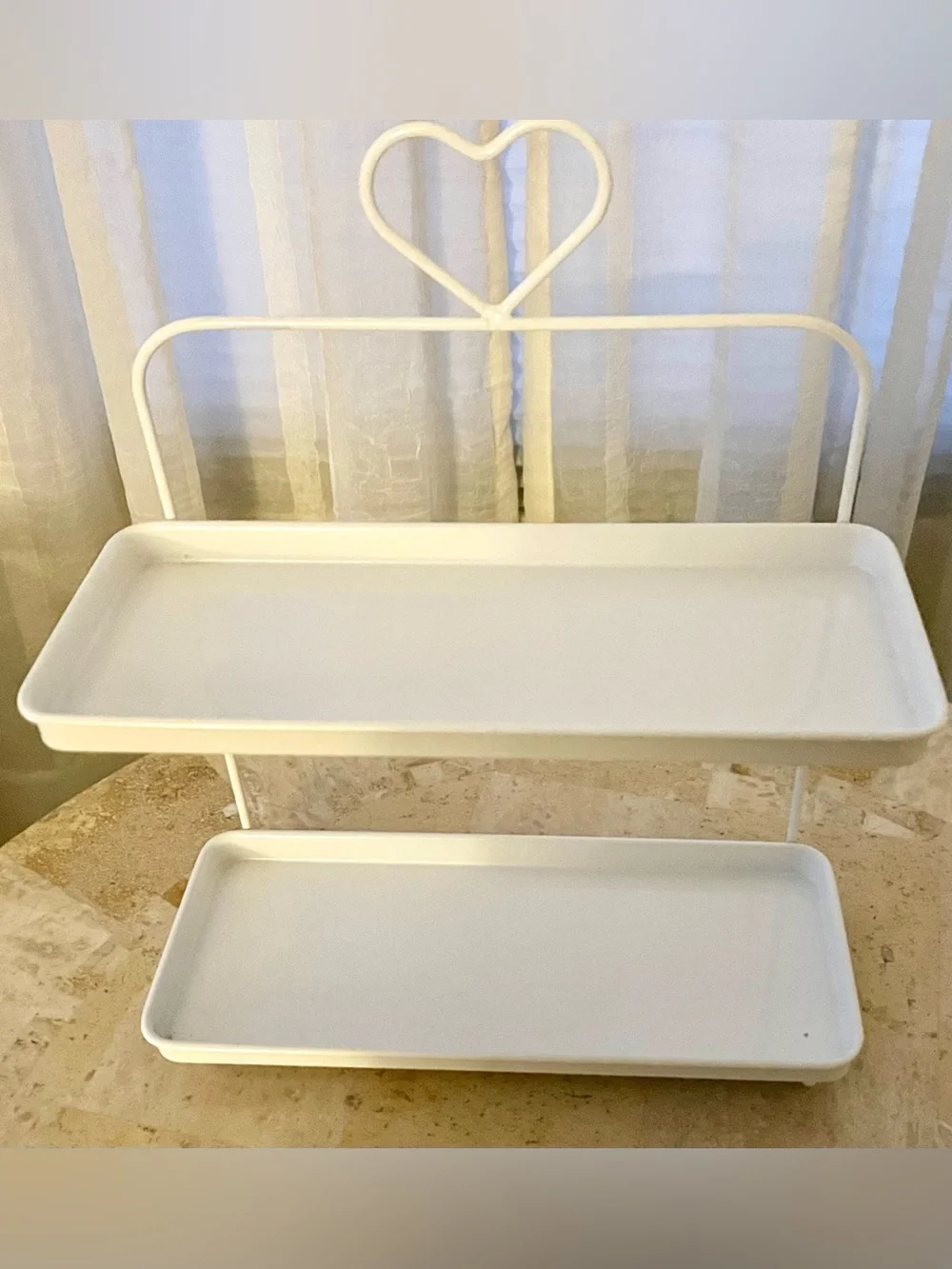 Two-Tier White Metal Shelf Serving Dish Stands Hangs Easily Light Weight Last 1